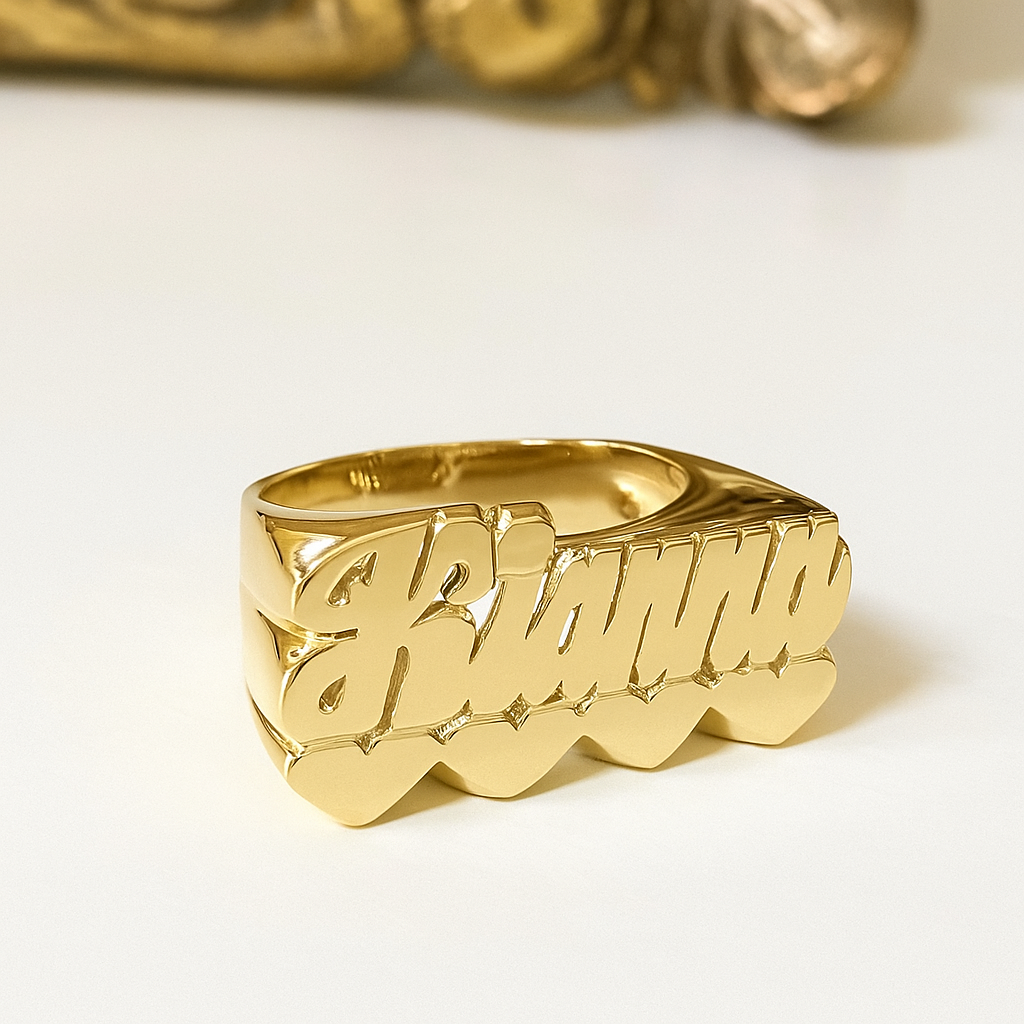 Custom Double Heart Name Ring
