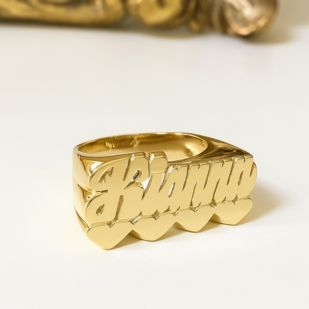 Custom Double Heart Name Ring