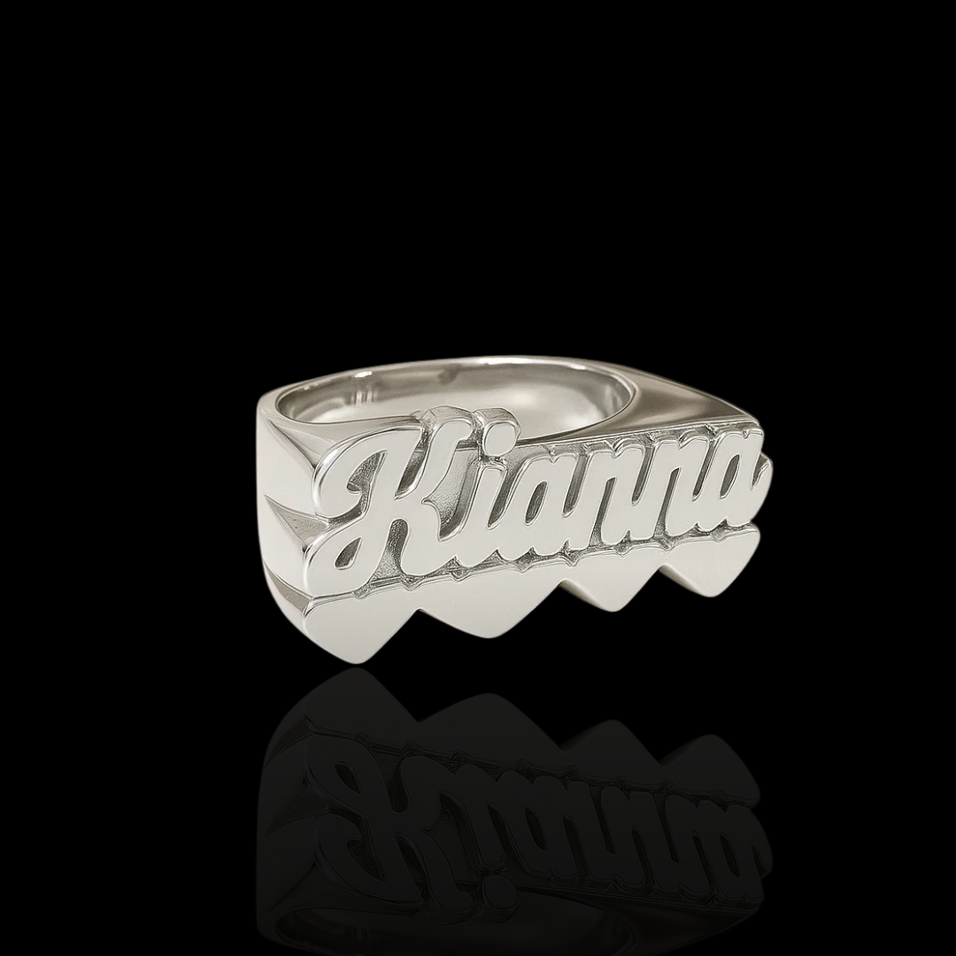 Custom Double Heart Name Ring