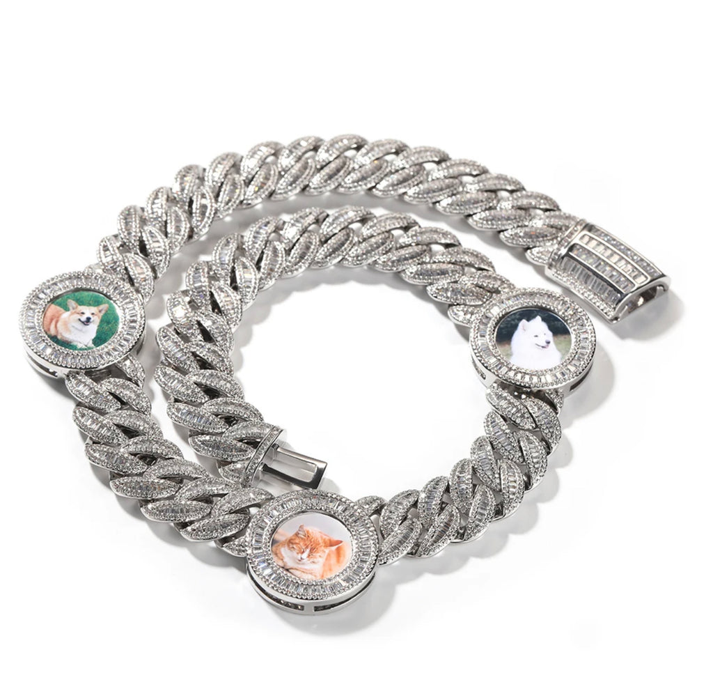 Icy Baguette Cuban Photo Necklace