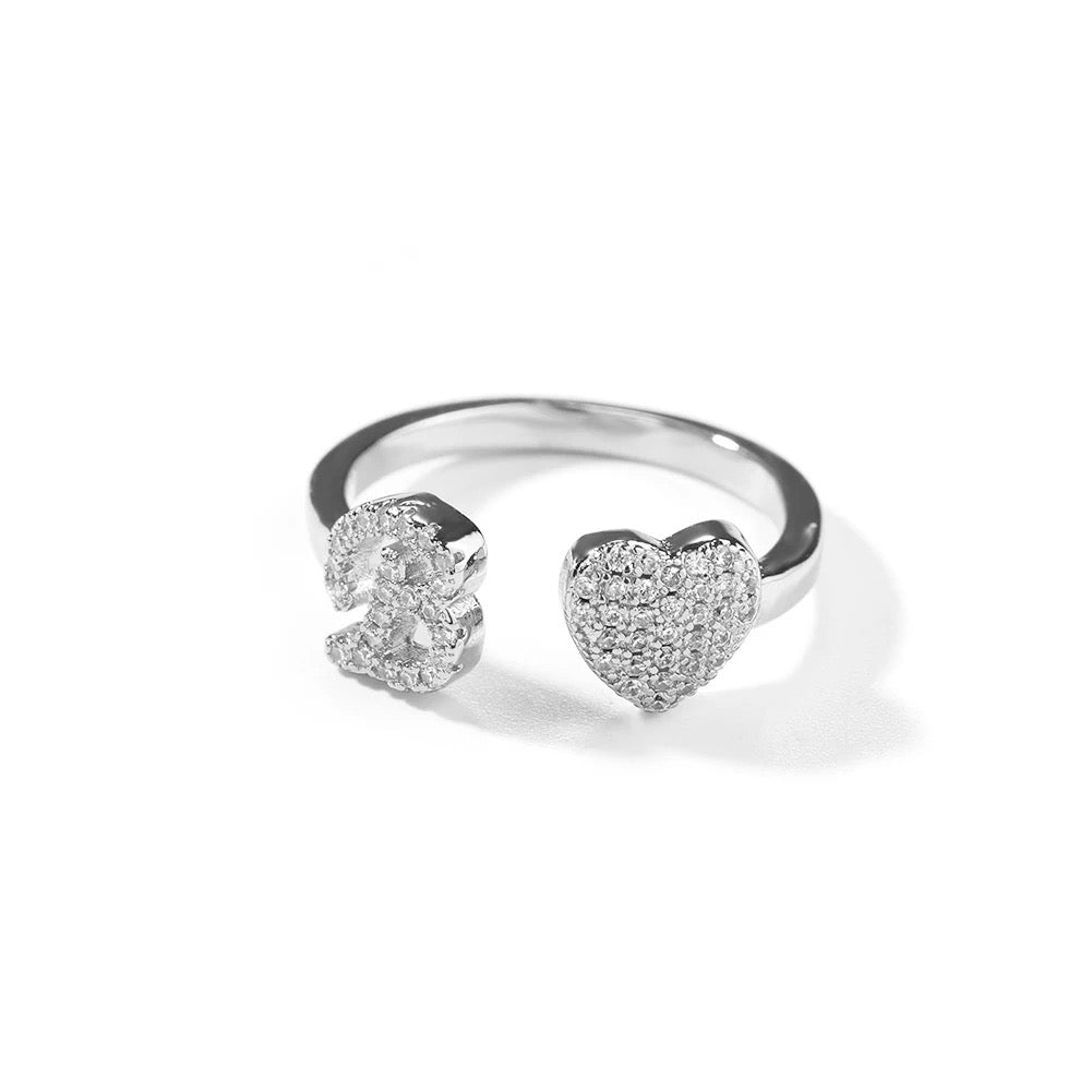 Icy Initial Heart Ring