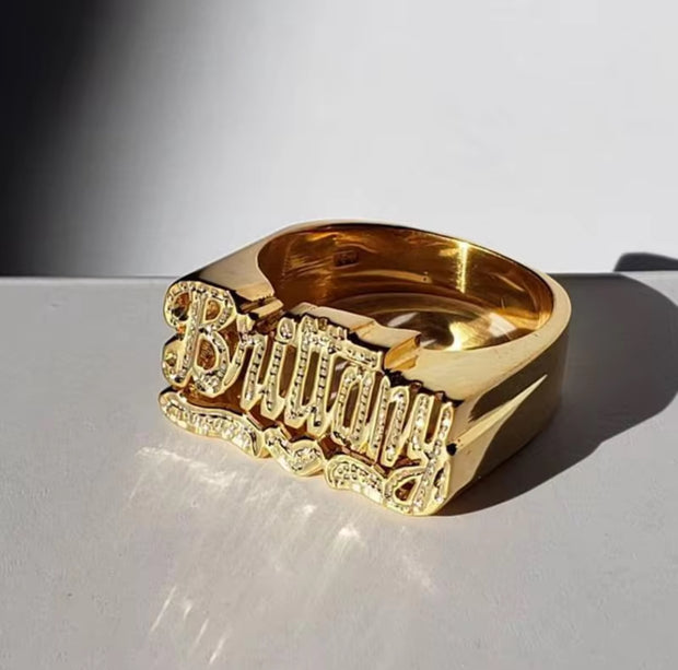 Custom Heart Carved Name Ring