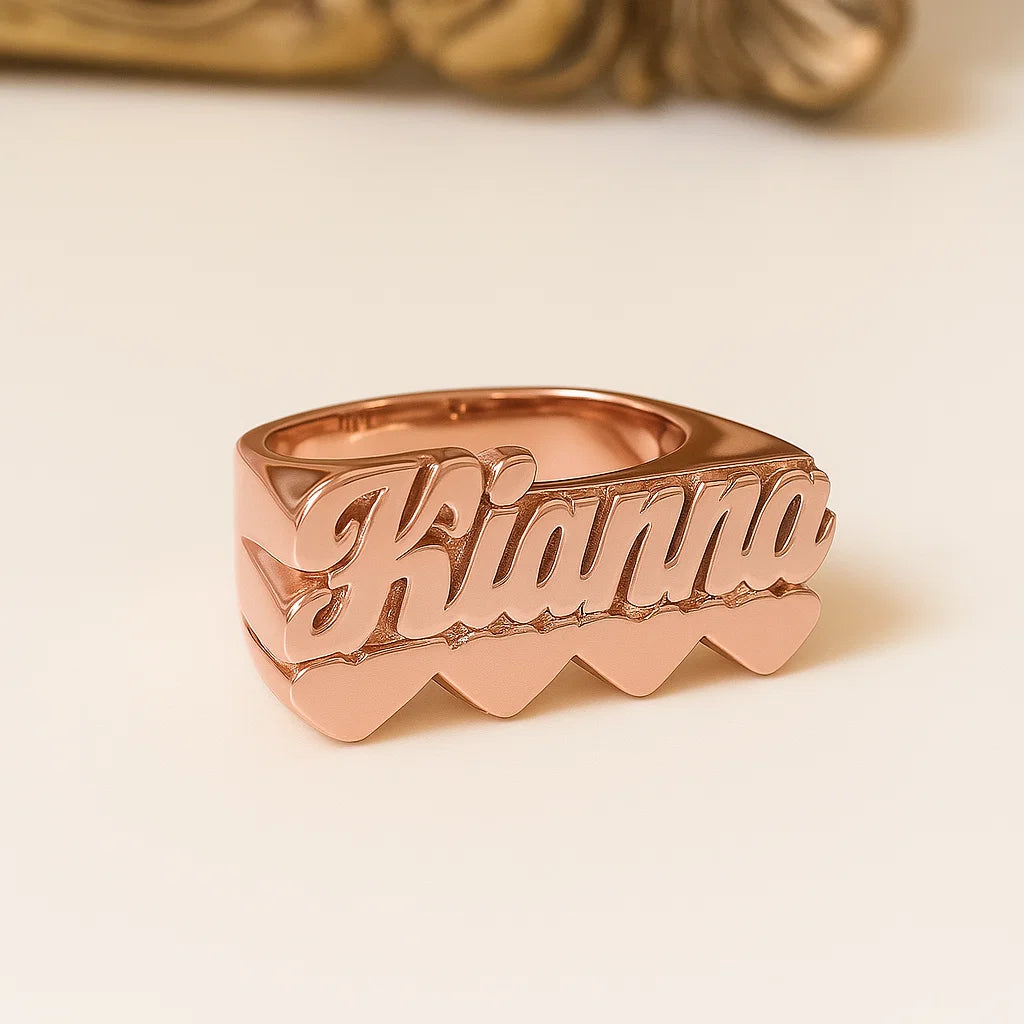 Custom Double Heart Name Ring