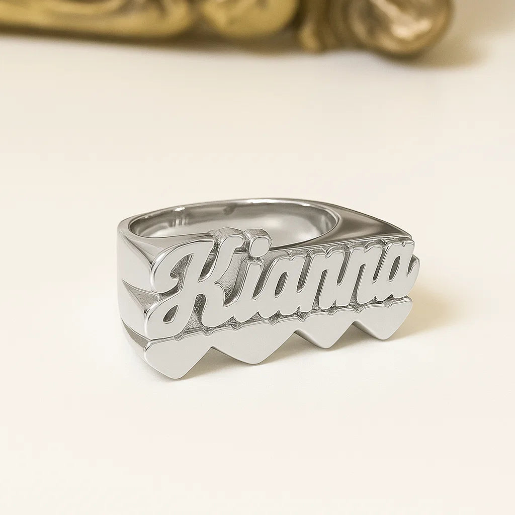 Custom Double Heart Name Ring