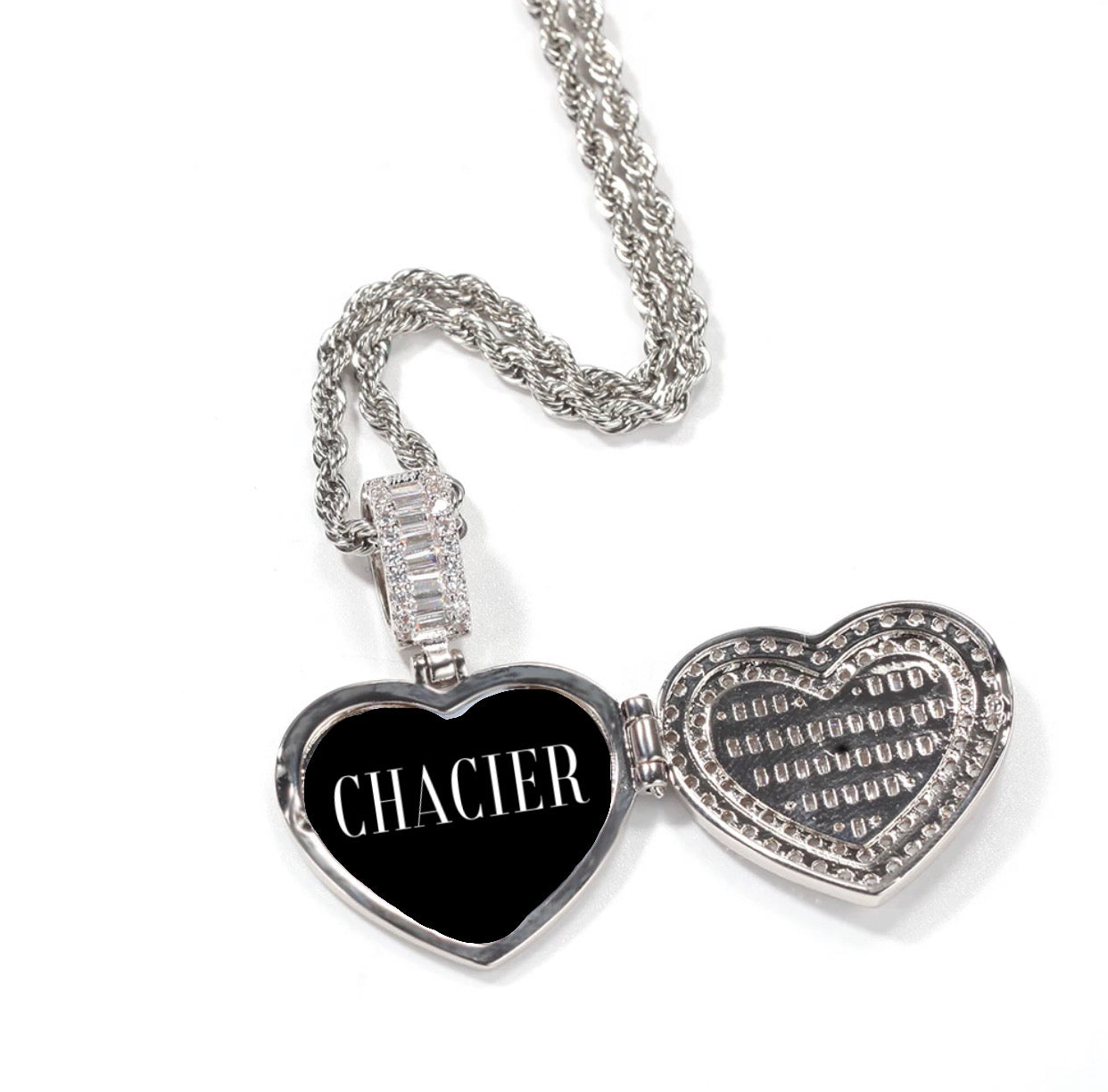 Icy Locket Heart Photo Pendant - Rope