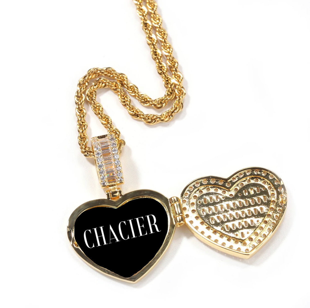 Icy Locket Heart Photo Pendant - Rope