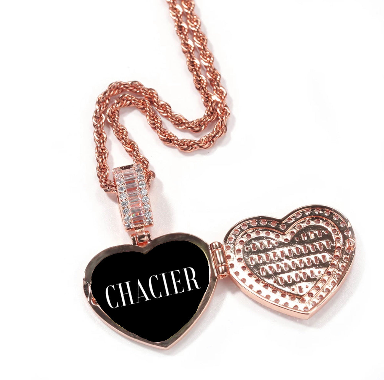 Icy Locket Heart Photo Pendant - Rope