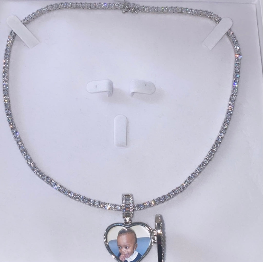 Icy Locket Heart Photo Pendant - Tennis