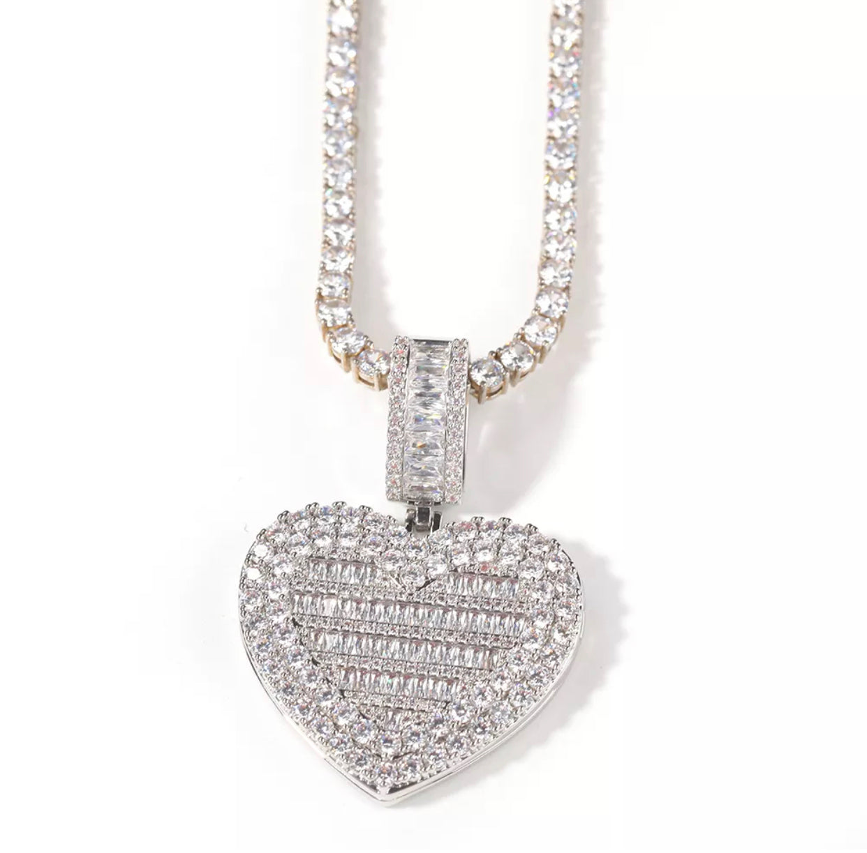 Icy Locket Heart Photo Pendant - Tennis