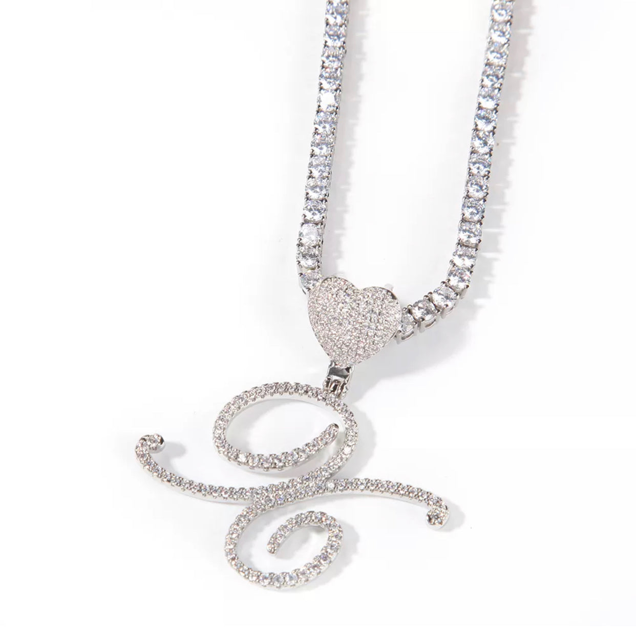 Cursive Heart Initial Necklace