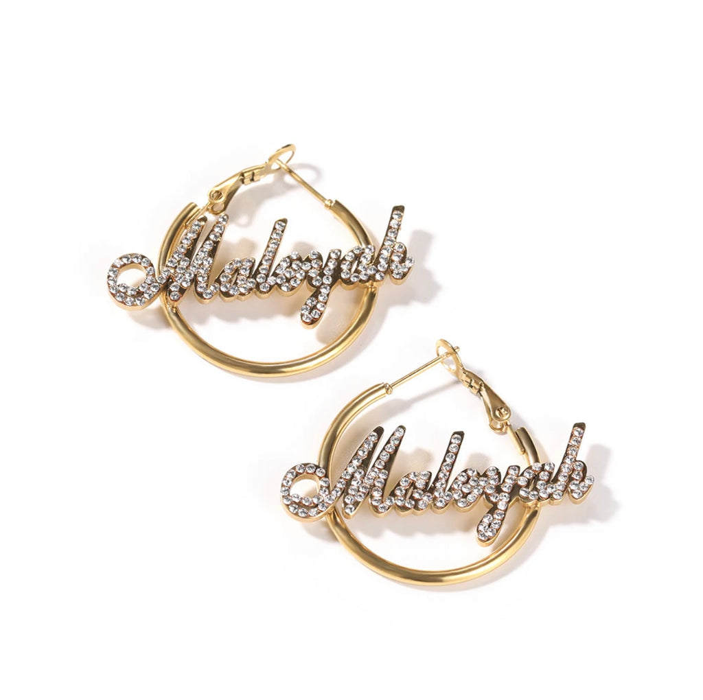 Icy Plain Jane Name Hoops