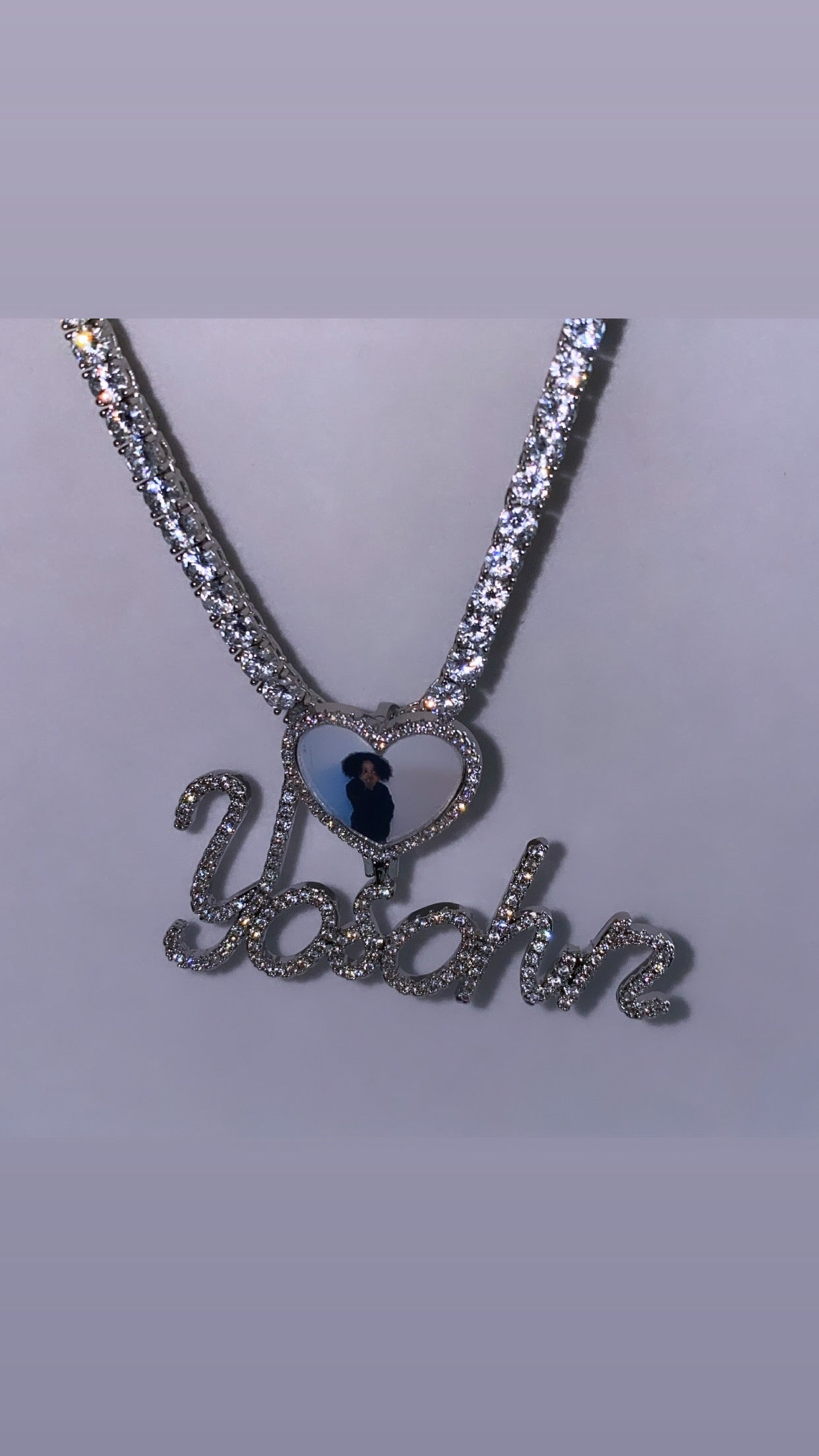 Icy Heart Photo & Name Pendant