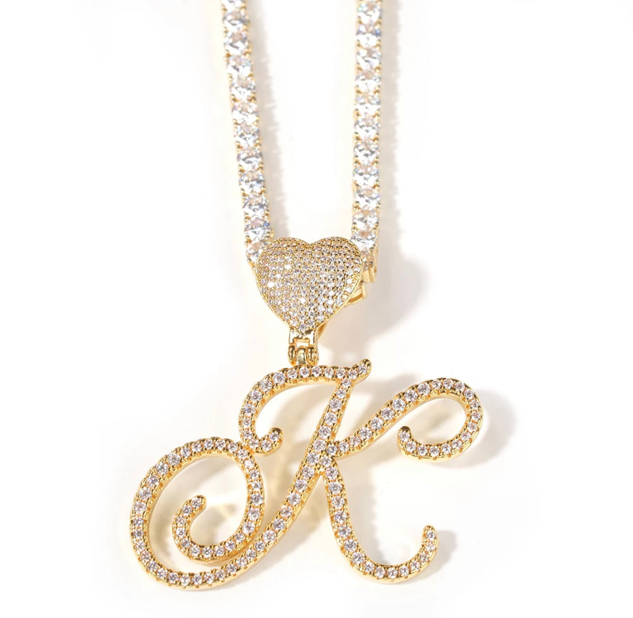 Cursive Heart Initial Necklace