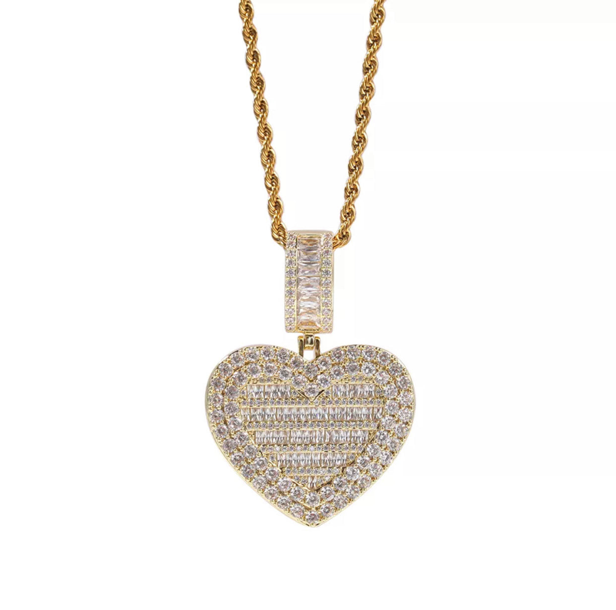 Icy Locket Heart Photo Pendant - Rope