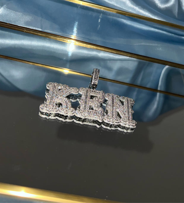 Icy Emerald Cut Name Pendant