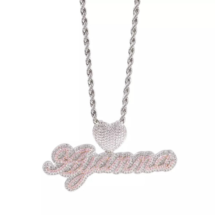 Icy Two Tone Heart Layered Nameplate