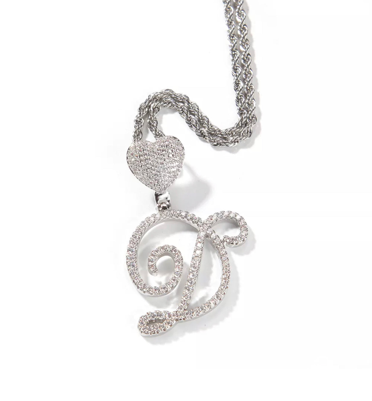 Cursive Heart Initial Necklace