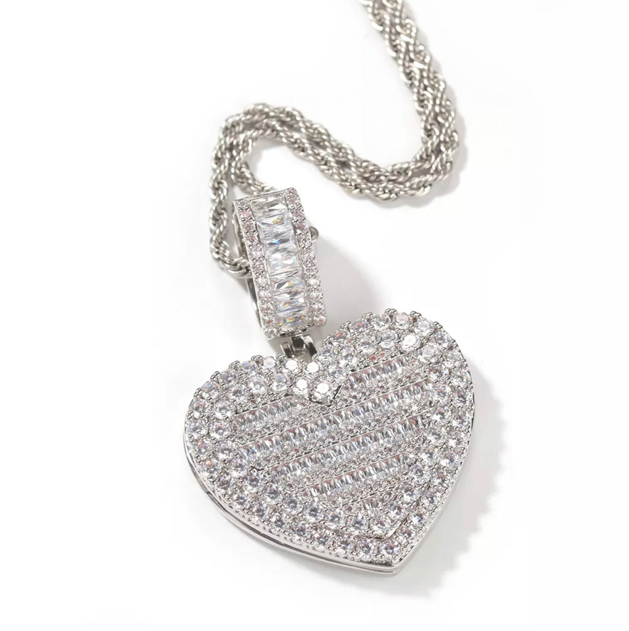 Icy Locket Heart Photo Pendant - Rope