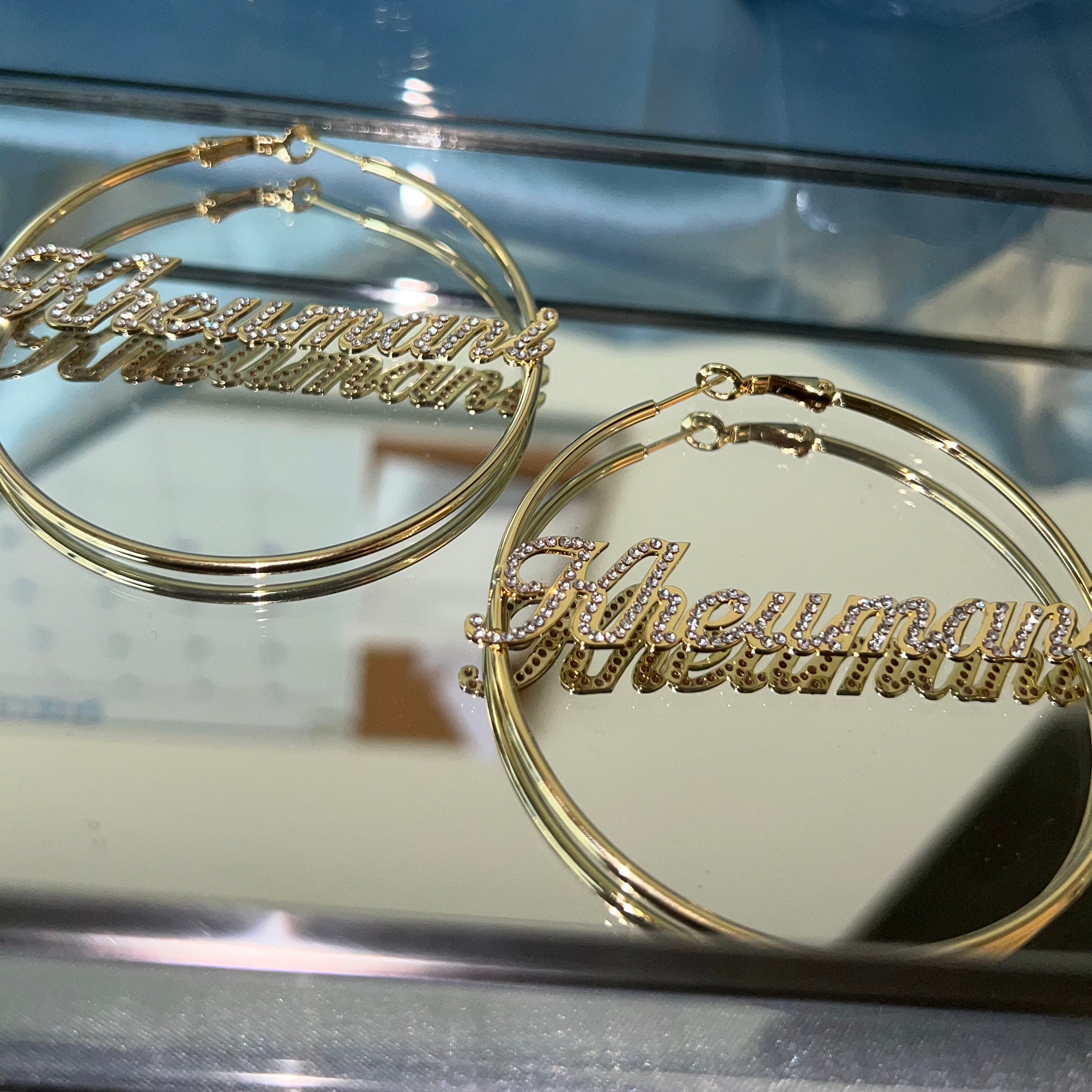 Icy Plain Jane Name Hoops